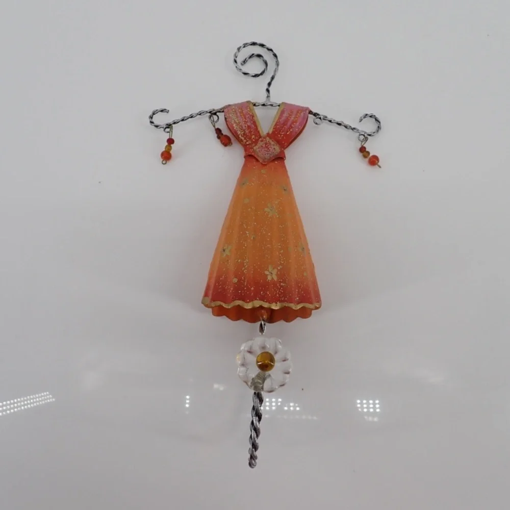 Lady in Orange Dress Mountable Metal Decorative Wall Hanger with Single Hook